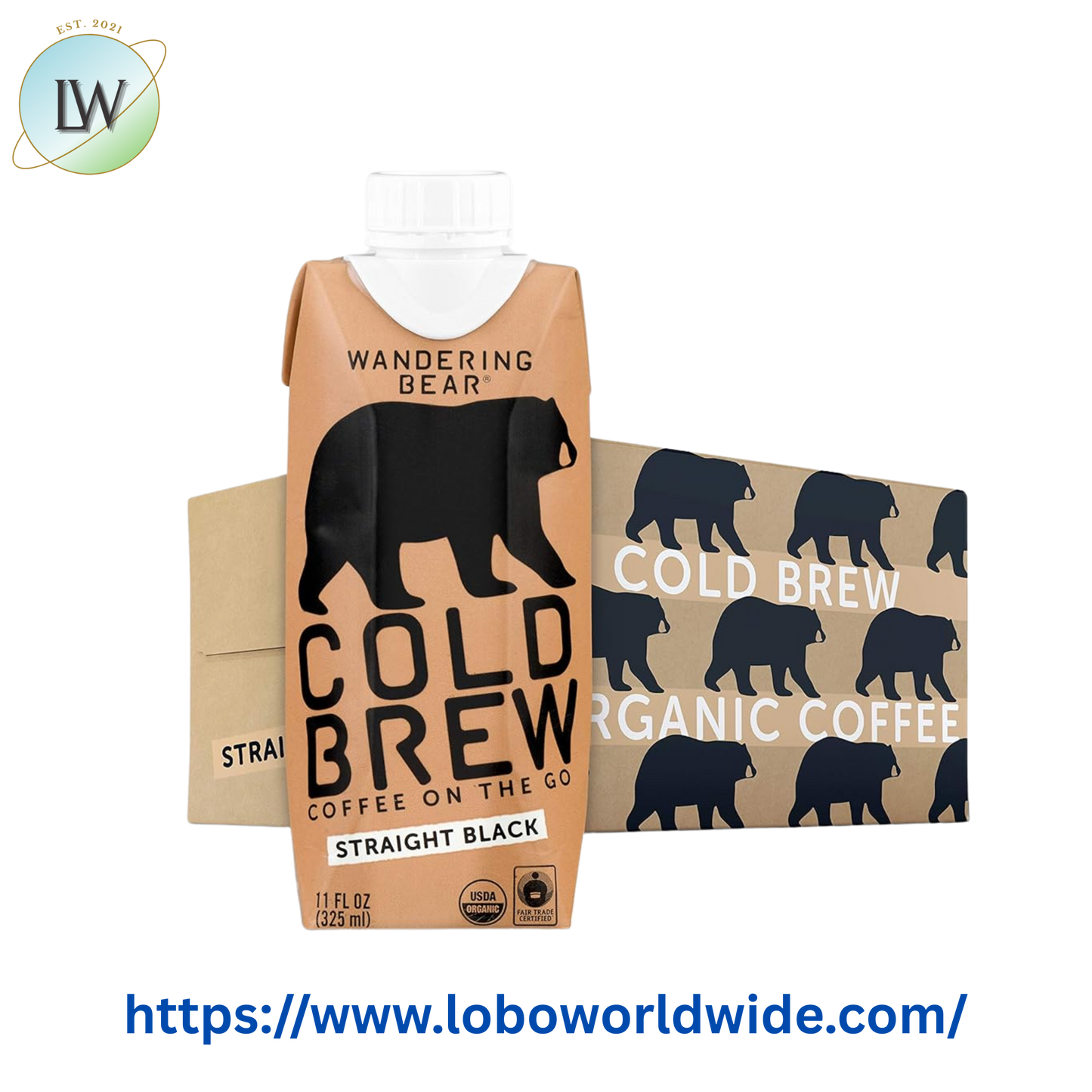 Wandering Bear Organic Straight Black Cold Brew Coffee 11 fl. oz. - 12/Case