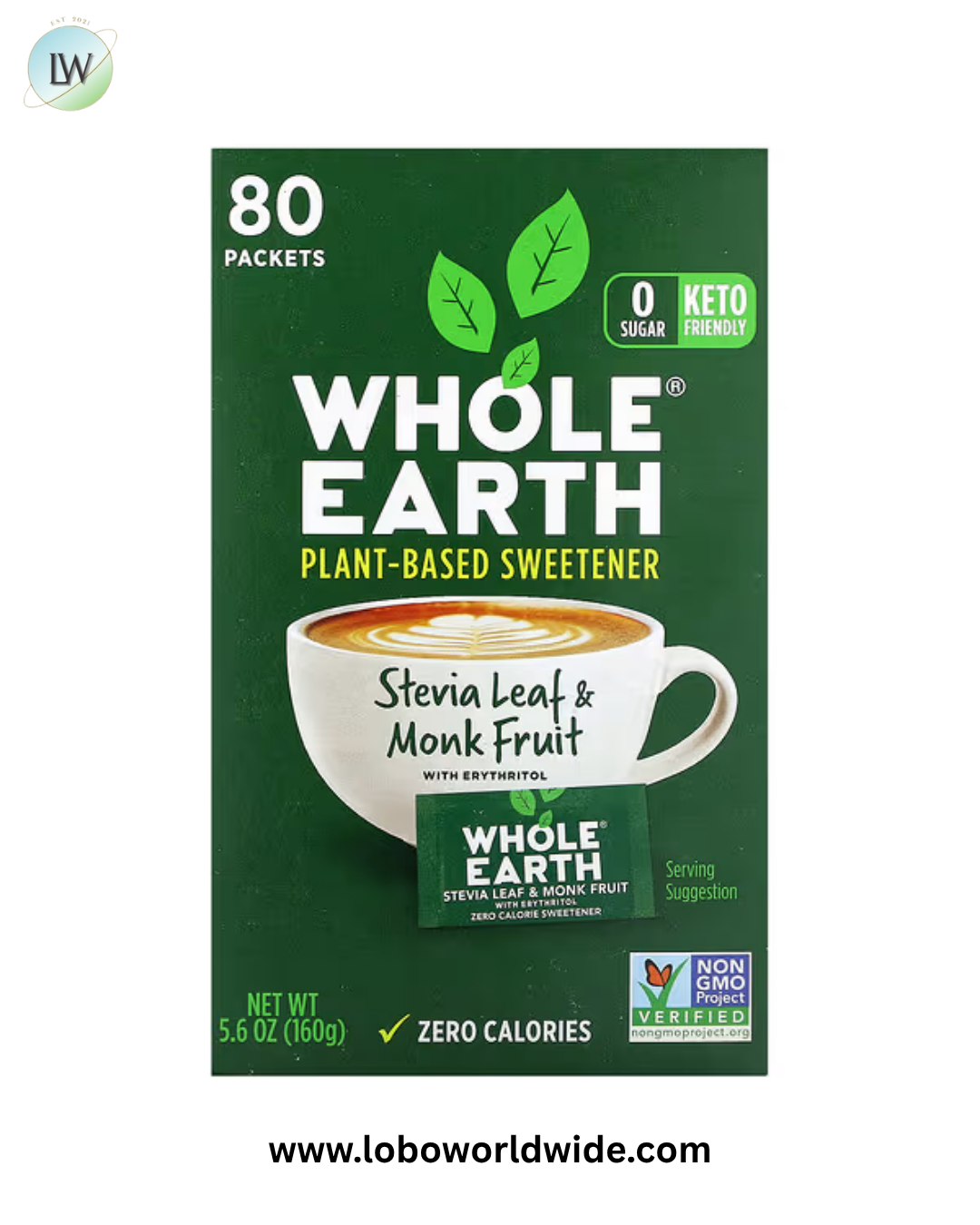 Whole Earth, Stevia Leaf & Monk Fruit with Erythritol, 80 Packets, 5.6 oz (160 g)