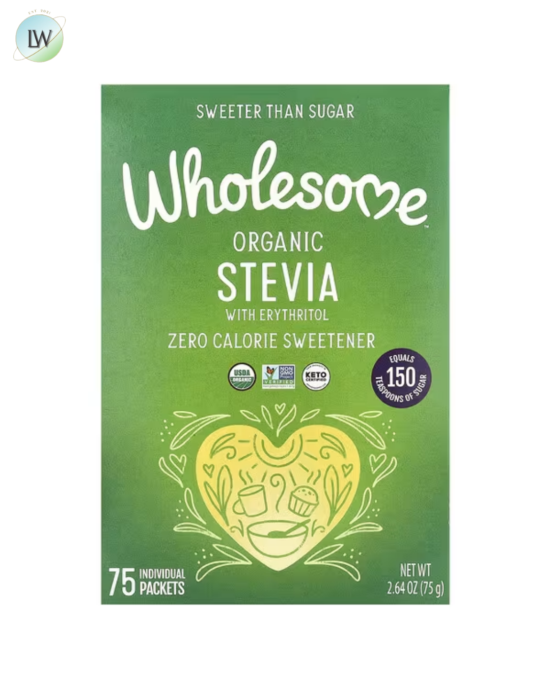 Wholesome Sweeteners, Organic Stevia With Erythritol, Zero Calorie Sweetener, 75 Individual Packets, 2.64 oz (75 g)