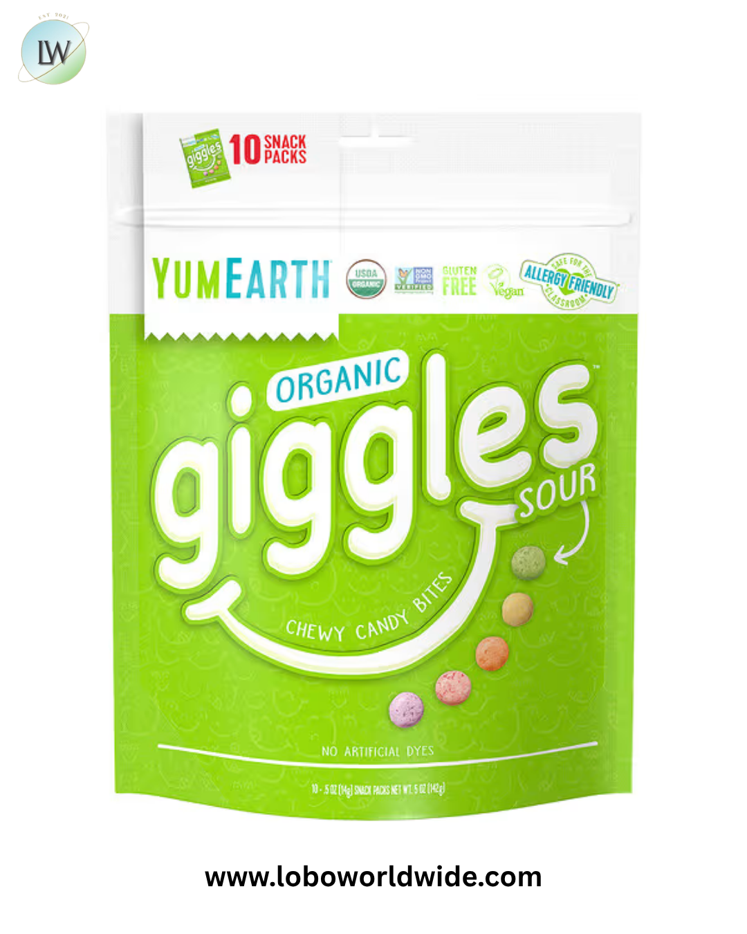 YumEarth, Organic Giggles, Sour, 10 Snack Packs, 0.5 oz (14 g) Each