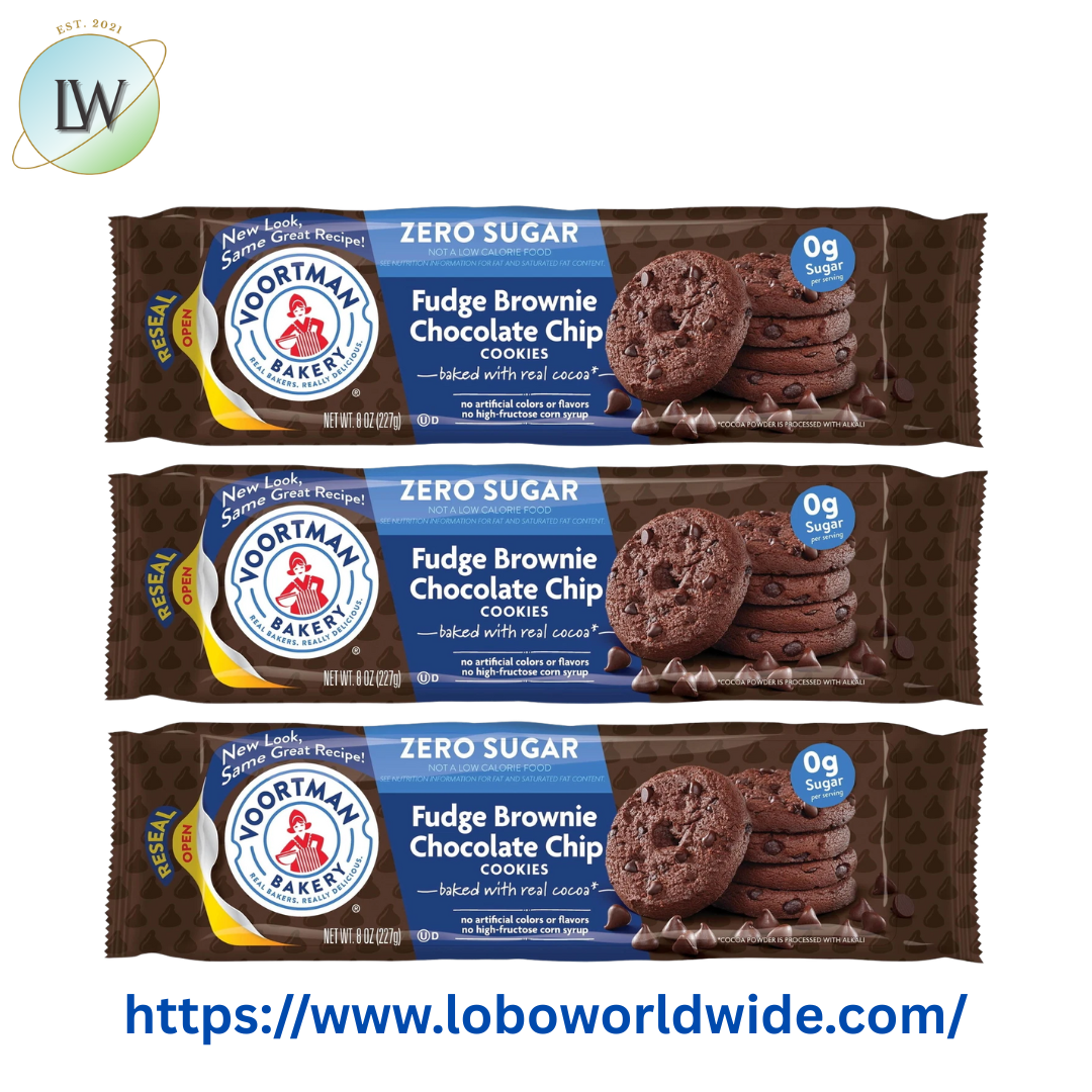 (3 pack) VOORTMAN Bakery Zero Sugar Fudge Brownie Chocolate Chip Cookies 8 oz
