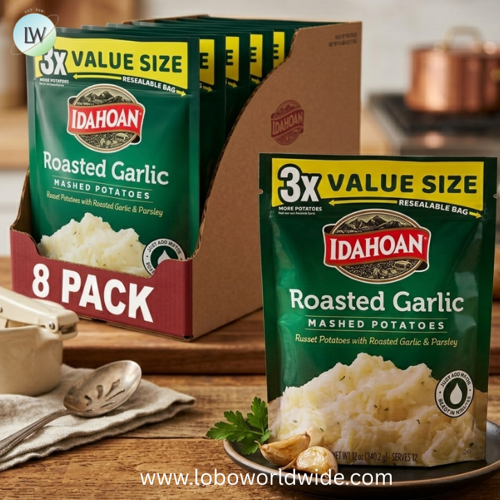 Idahoan Value Size Mashed Potatoes, Naturally Gluten-Free, 100% Real Idaho potatoes, No Artificial Flavors or Dyes, 12 servings per bag, 12 oz (Pack of 8)