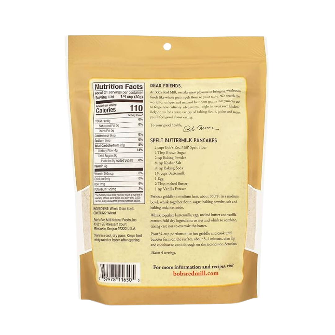 Bob's Red Mill Spelt Flour, Stone Ground, Whole Grain, 22 oz, Pack of 2