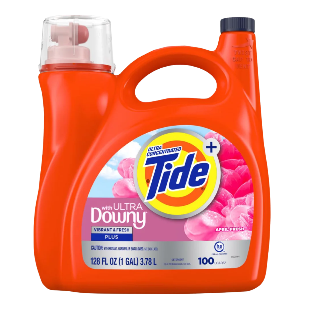 Tide Plus with Ultra Downy Liquid Laundry Detergent, April Fresh, 100 Loads, 128 fl oz