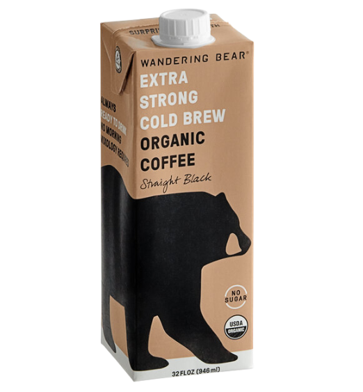 Wandering Bear Organic Straight Black Cold Brew Coffee 32 fl. oz. - 6/Case