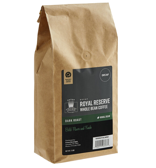 Crown Beverages Royal Reserve Sumatra Decaf Whole Bean Coffee 2 lb. - 5/Case