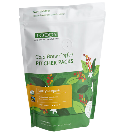 Toddy Fair Trade Organic Matty's Blend Cold Brew Coffee Pitcher Packs 0.75 Gallon - 12/Case