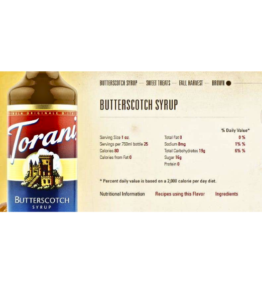 Torani Butterscotch Flavoring Syrup 750 mL