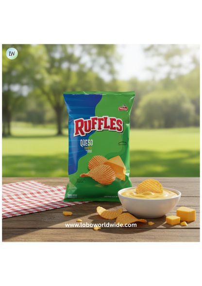 Ruffles Potato Chips Queso Cheese Flavored Snack Chips, Snacks, Large Bag 8 Ounce Bag