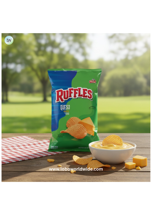 Ruffles Potato Chips Queso Cheese Flavored Snack Chips, Snacks, Large Bag 8 Ounce Bag
