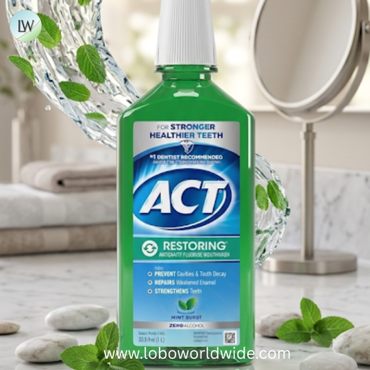 ACT Restoring Zero Alcohol Fluoride Mouthwash 33.8 fl. oz. Strengthens Tooth Enamel, Mint Burst