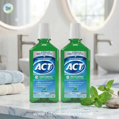 ACT Restoring Zero Alcohol Fluoride Mouthwash 33.8 fl. oz. Strengthens Tooth Enamel, Mint Burst
