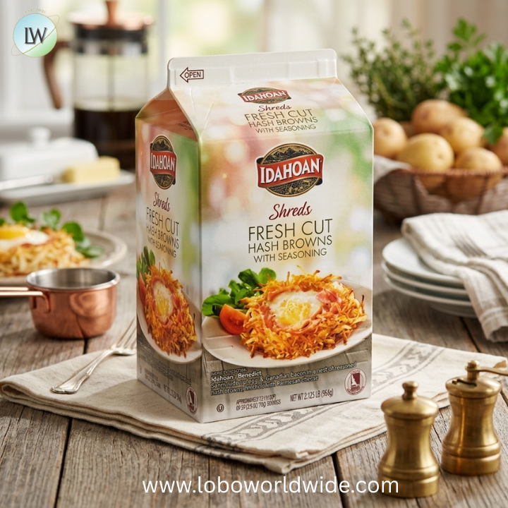 Idahoan Shreds Fresh Cut Hash Browns with Seasoning 2.125 lb. Carton