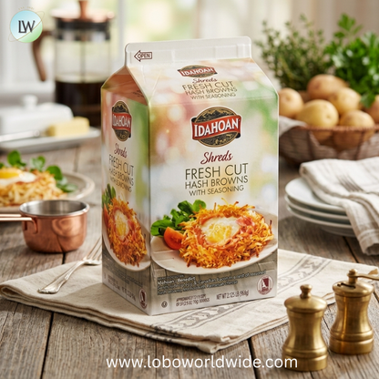 Idahoan Shreds Fresh Cut Hash Browns with Seasoning 2.125 lb. Carton