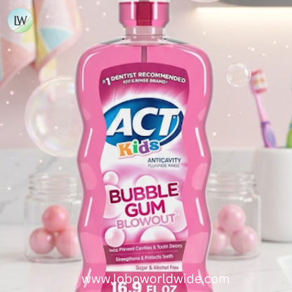 ACT Kids Anticavity Fluoride Mouthwash, Sugar & Alcohol Free Mouth Rinse Strengthens Teeth, Bubble Gum Blowout, 16.9 fl. oz.