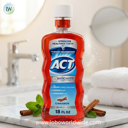 ACT Anticavity Zero Alcohol Fluoride Mouthwash 18 fl. oz., With Accurate Dosing Cup, Cinnamon