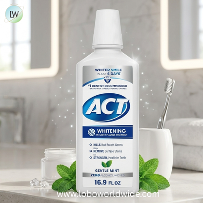 ACT Whitening + Anticavity Fluoride Mouthwash 16.9 fl. oz. With Zero Alcohol, Dye Free, Gentle Mint