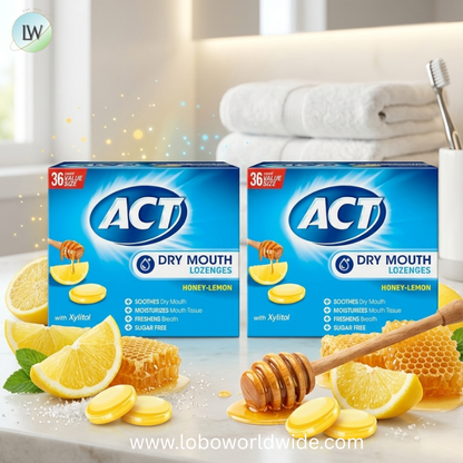 ACT Dry Mouth Lozenges with Xylitol, Sugar Free Honey-Lemon, 36 Lozenges