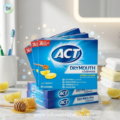 ACT Dry Mouth Lozenges with Xylitol, Sugar Free Honey-Lemon, 36 Lozenges