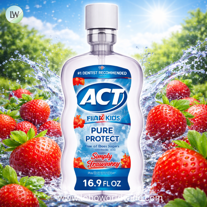 ACT Kids Pure Protect Anticavity Fluoride Rinse, Natural Strawberry Flavor Without Sugar, Free from Dyes & Alcohol, 16.9 fl. oz.