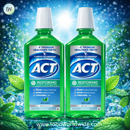 ACT Restoring Zero Alcohol Fluoride Mouthwash 33.8 fl. oz. Strengthens Tooth Enamel, Mint Burst (Pack of 2)