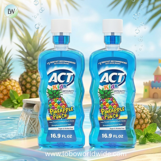 ACT Kids Anticavity Fluoride Rinse Pineapple Punch 16.9 fl. oz. Accurate Dosing Cup, Alcohol Free (Pack of 2)