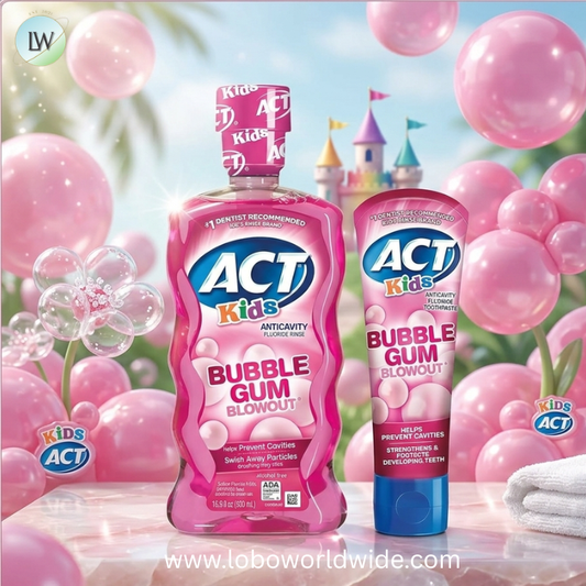 ACT Kids Anticavity Fluoride Rinse for Bad Breath Treatment, Bubble Gum Blowout, 16.9 fl. oz. & Kids Anticavity Fluoride Toothpaste 4.6 oz. Bubble Gum Blowout
