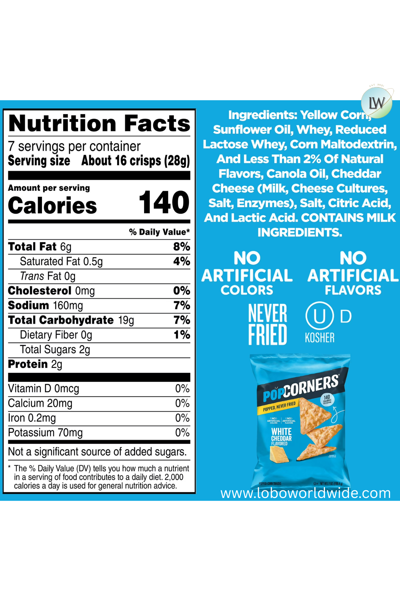 PopCorners White Cheddar Popped Corn Chips Bag, 7oz