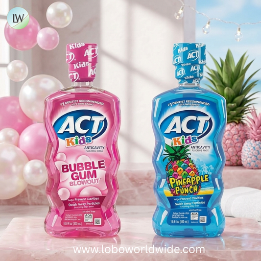 ACT Kids Anticavity Fluoride Rinse Bubble Gum Blowout 16.9 fl. oz. & Pineapple Punch 16.9 fl. oz. with Accurate Dosing Cups