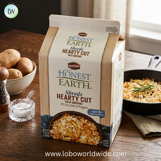 Idahoan Honest Earth 2.25 Pound Shreds Hash Brown Shredded Potatoes with A Hint Of Sea Salt and Pepper, 6 count