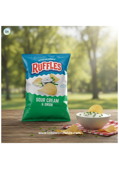 Ruffles Potato Chips Sour Cream & Onion Flavor Snack Chips, 8.0 Ounce Bag