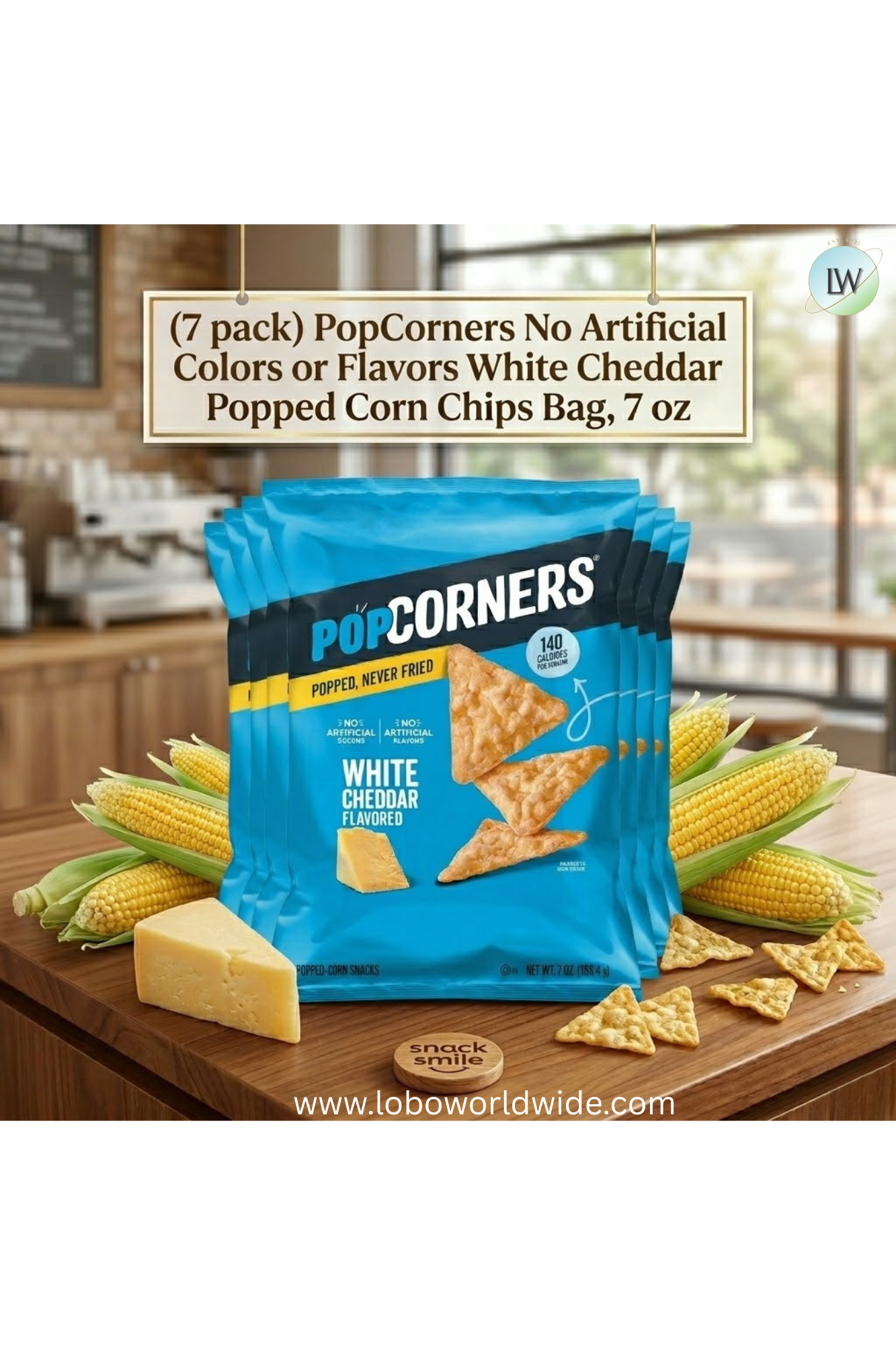 PopCorners White Cheddar Popped Corn Chips Bag, 7oz