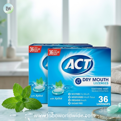 ACT Dry Mouth Moisturizing Lozenges With Xylitol, Honey-Lemon, 36 ct.