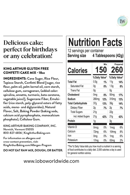 King Arthur Baking Company, Gluten-Free Confetti Cake Mix, 18 oz.