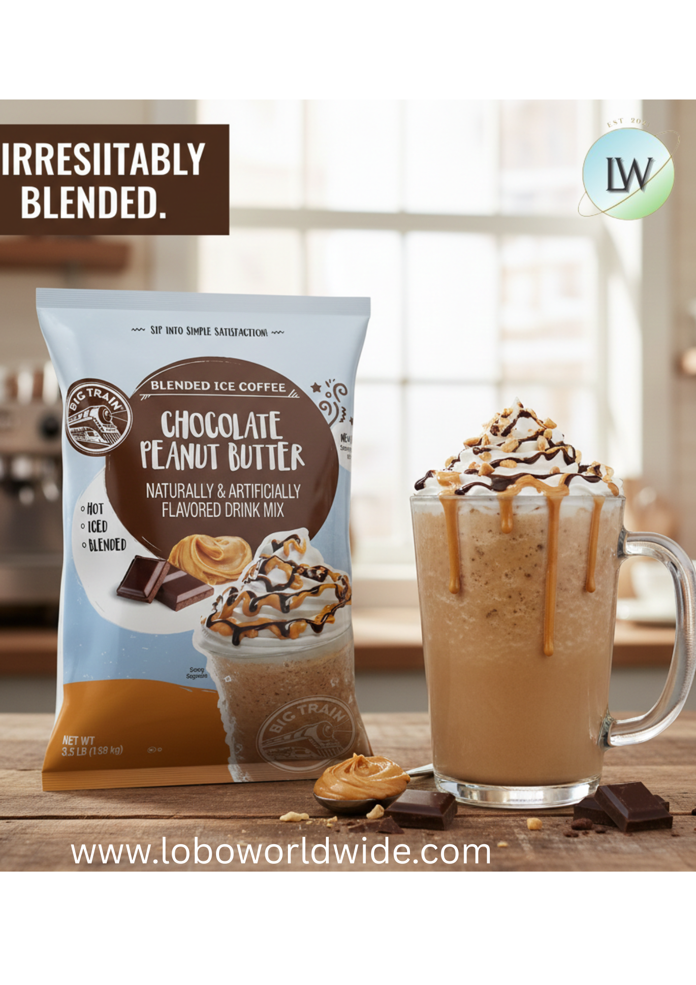Big Train 3.5 lb.  Blended Ice Coffee Mix-5/case & 4/case (various flavours)