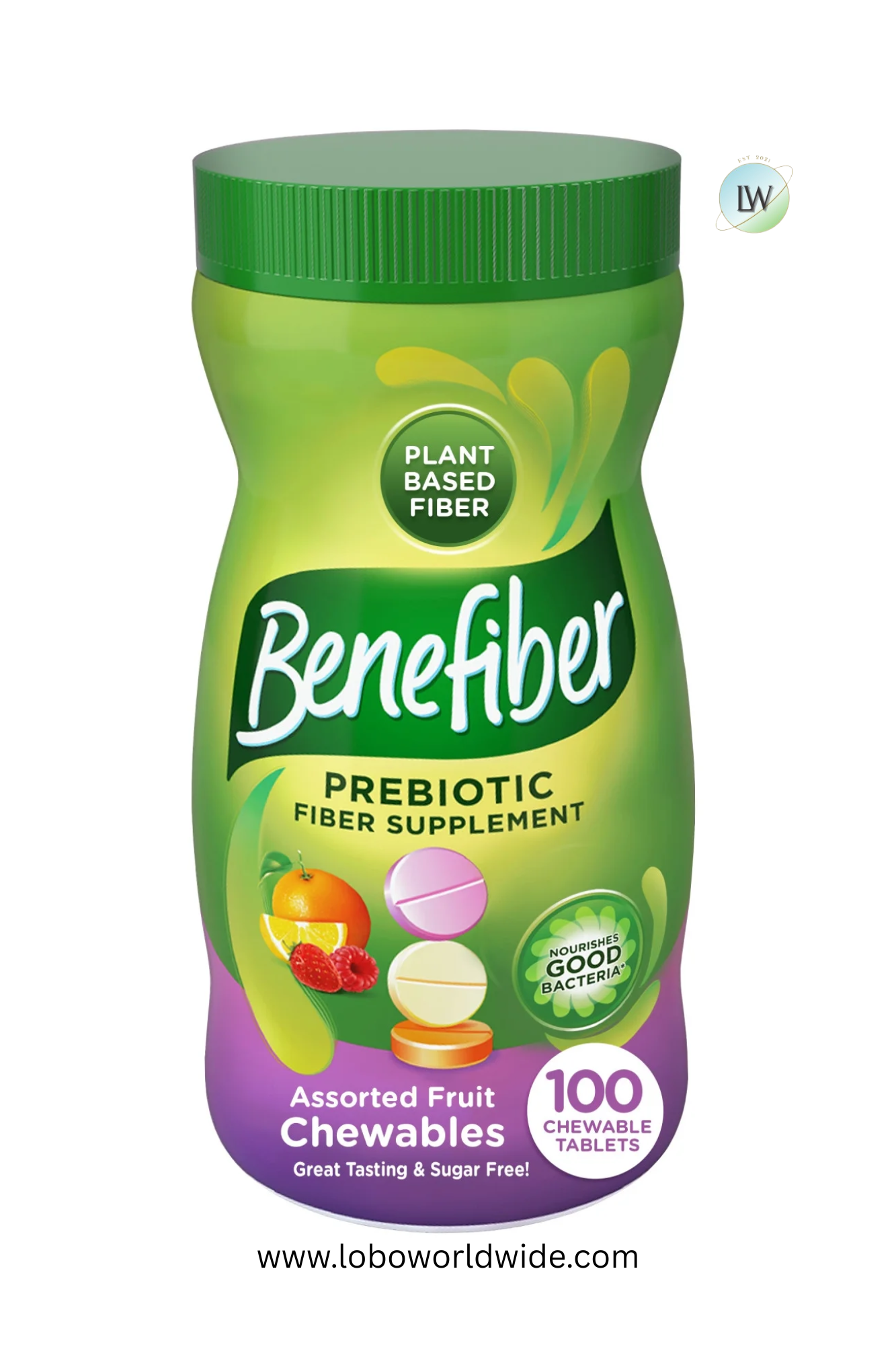 Benefiber Chewable Prebiotic Fiber Supplement Tablets, Assorted Fruit Flavors - 100 Count