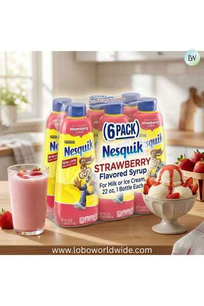 (6 pack) Nesquik Strawberry Flavored Syrup for Milk or Ice Cream, 22 oz, 1 Bottle