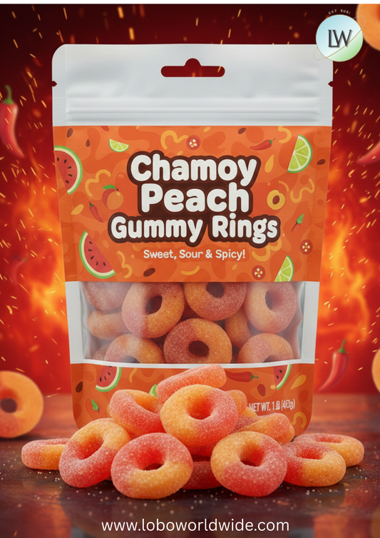 Chamoy Peach Gummy Rings(Various Sizes)