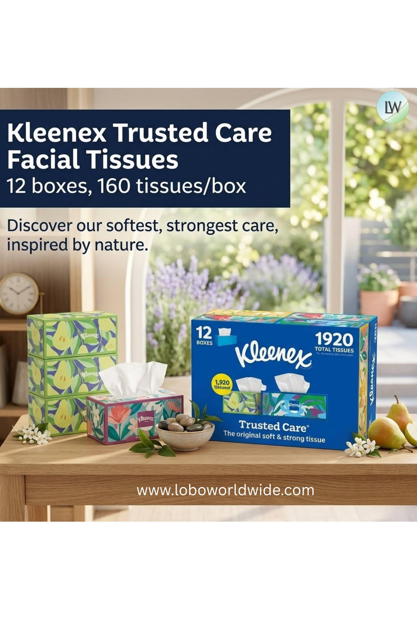 Kleenex Trusted Care Facial Tissues 12 boxes, 160 tissues/box