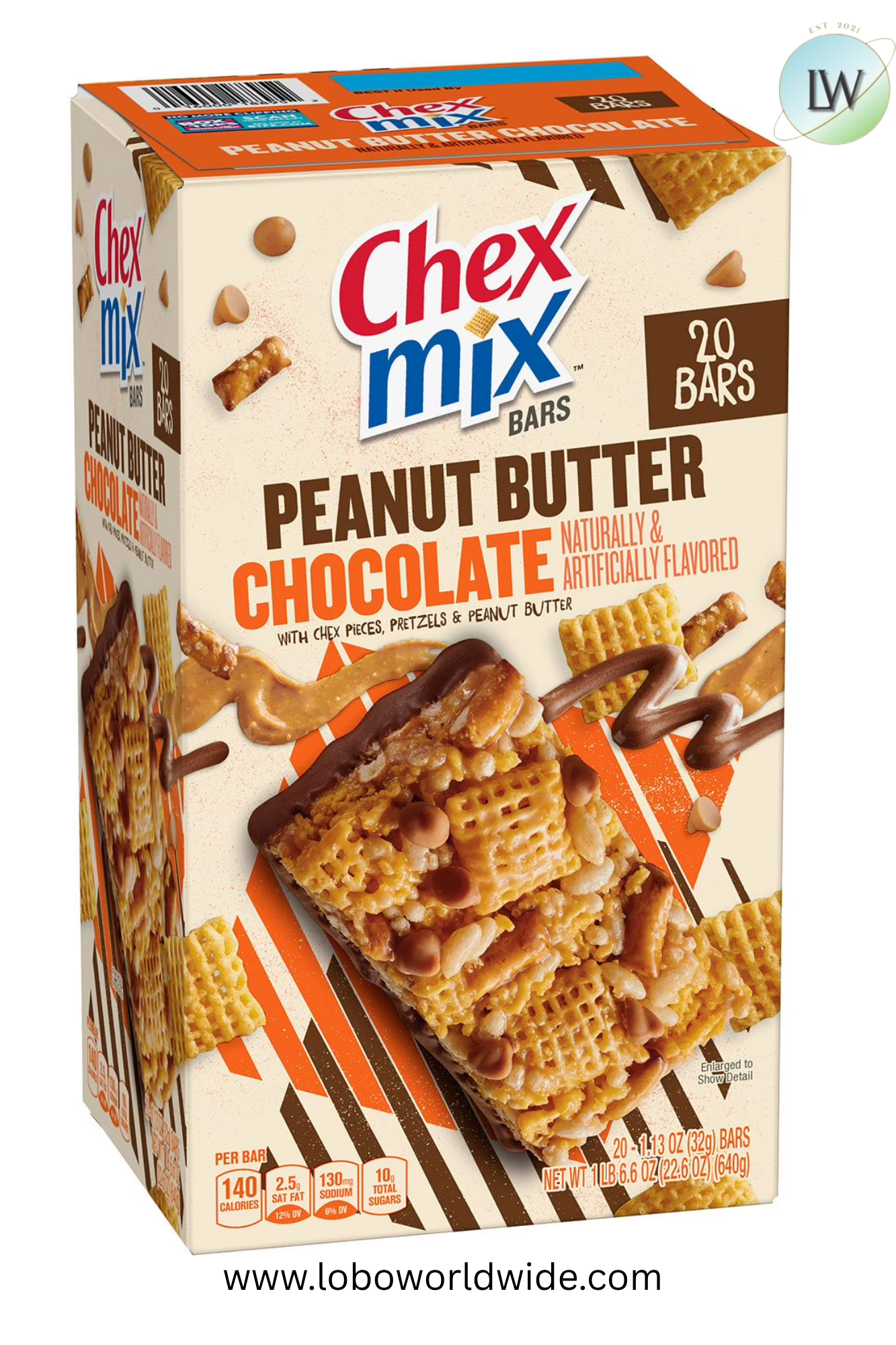 Chex Mix Peanut Butter Chocolate Treat Bars, (Pack of 20)