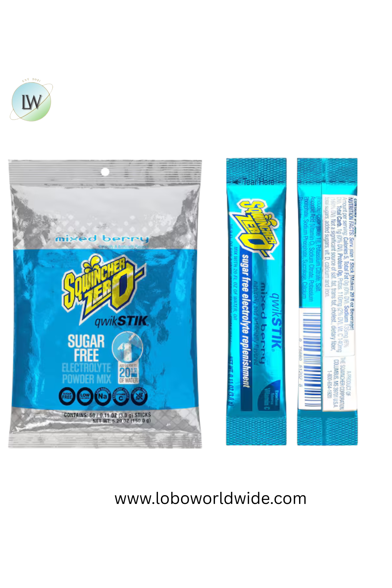 Sqwincher Qwik Stik, Sugar Free Drink Mix Powder, 20 oz Yield per .11 oz Pack,50PK(Various Flavours)