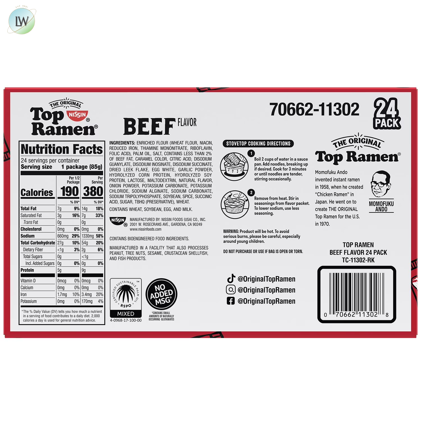 Nissin Top Ramen, Beef, 24 pk.
