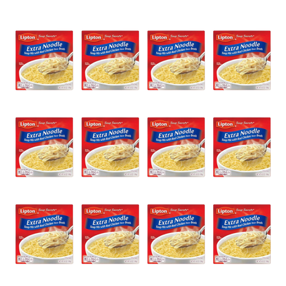 Lipton Instant Extra Noodle Soup Mix, Real Chicken Broth 4.9 oz, (12 Pack)