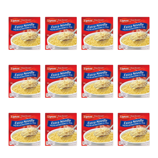 Lipton Instant Extra Noodle Soup Mix, Real Chicken Broth 4.9 oz, (12 Pack)