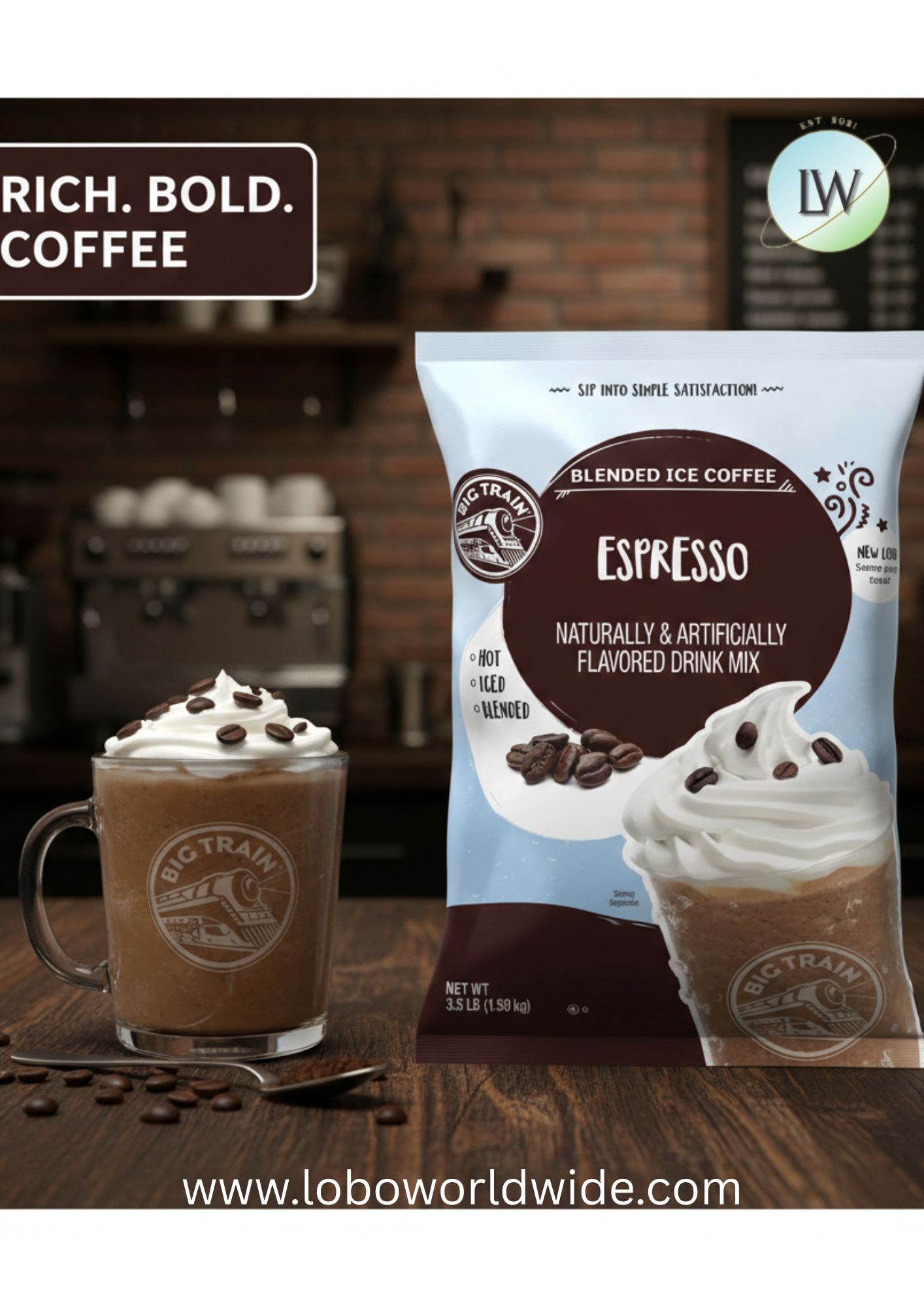 Big Train 3.5 lb.  Blended Ice Coffee Mix-5/case & 4/case (various flavours)