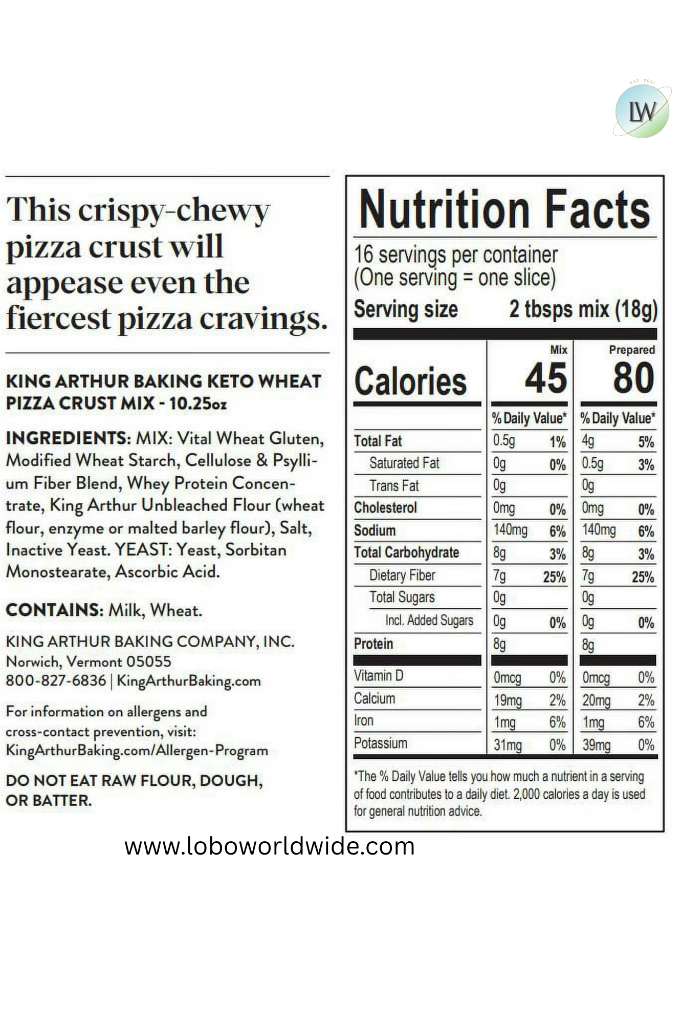 King Arthur Baking Company, Low-Carb and Keto Friendly Pizza Crust Mix, 10.25 oz.