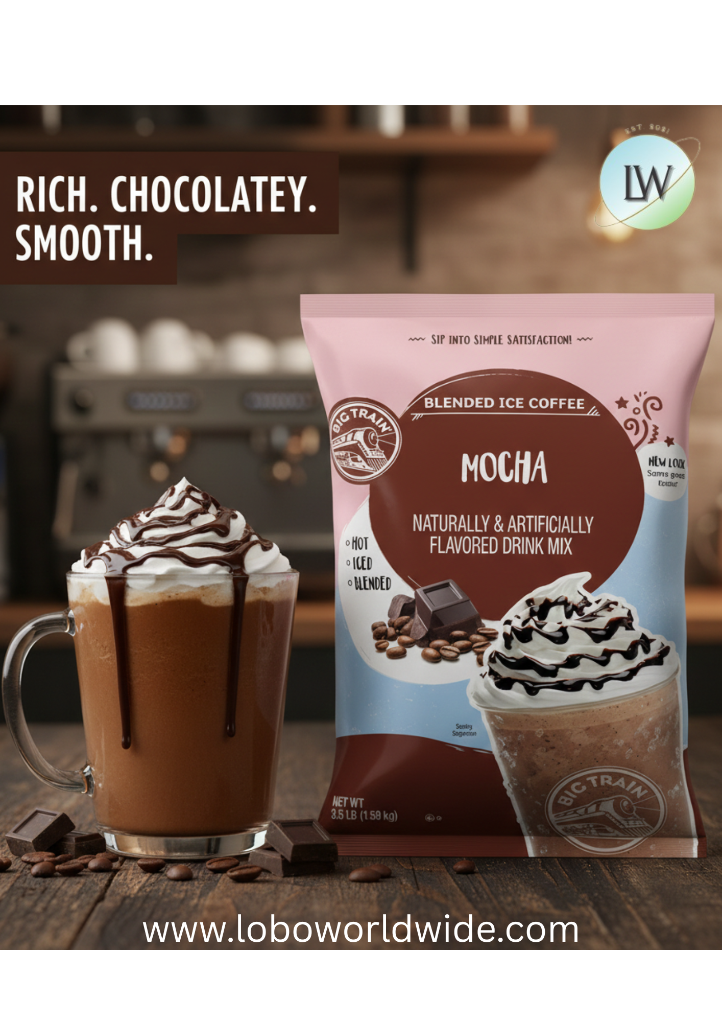 Big Train 3.5 lb.  Blended Ice Coffee Mix-5/case & 4/case (various flavours)