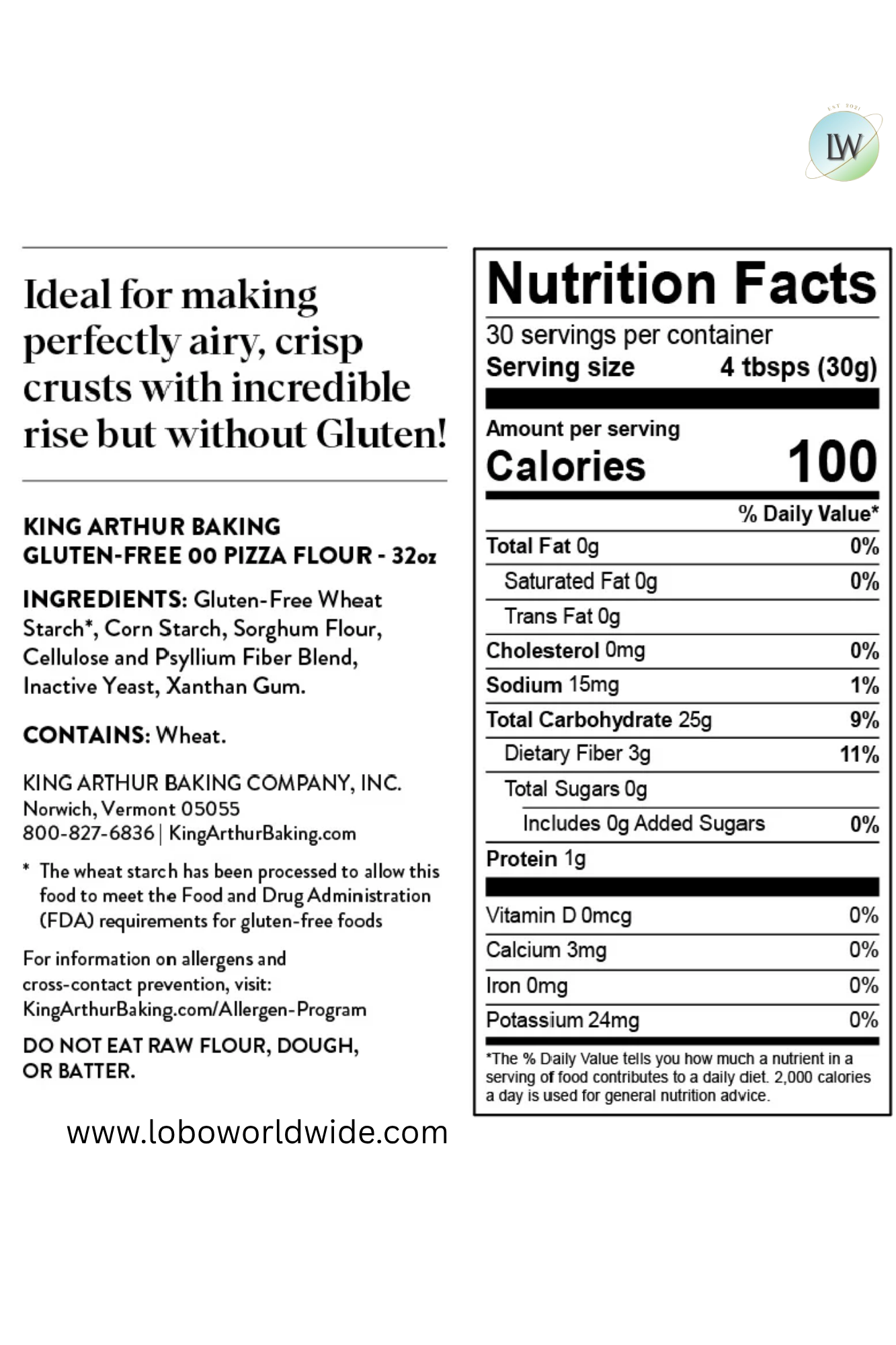 King Arthur Baking Company Gluten-Free 00 Neapolitan Style Pizza Flour, 32 oz.
