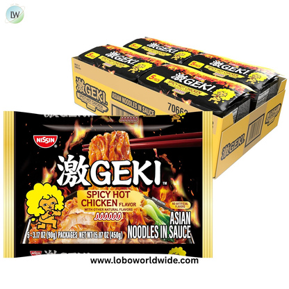 Nissin Geki Chili Infused Asian Noodles, Spicy Hot Chicken (Pack of 20)