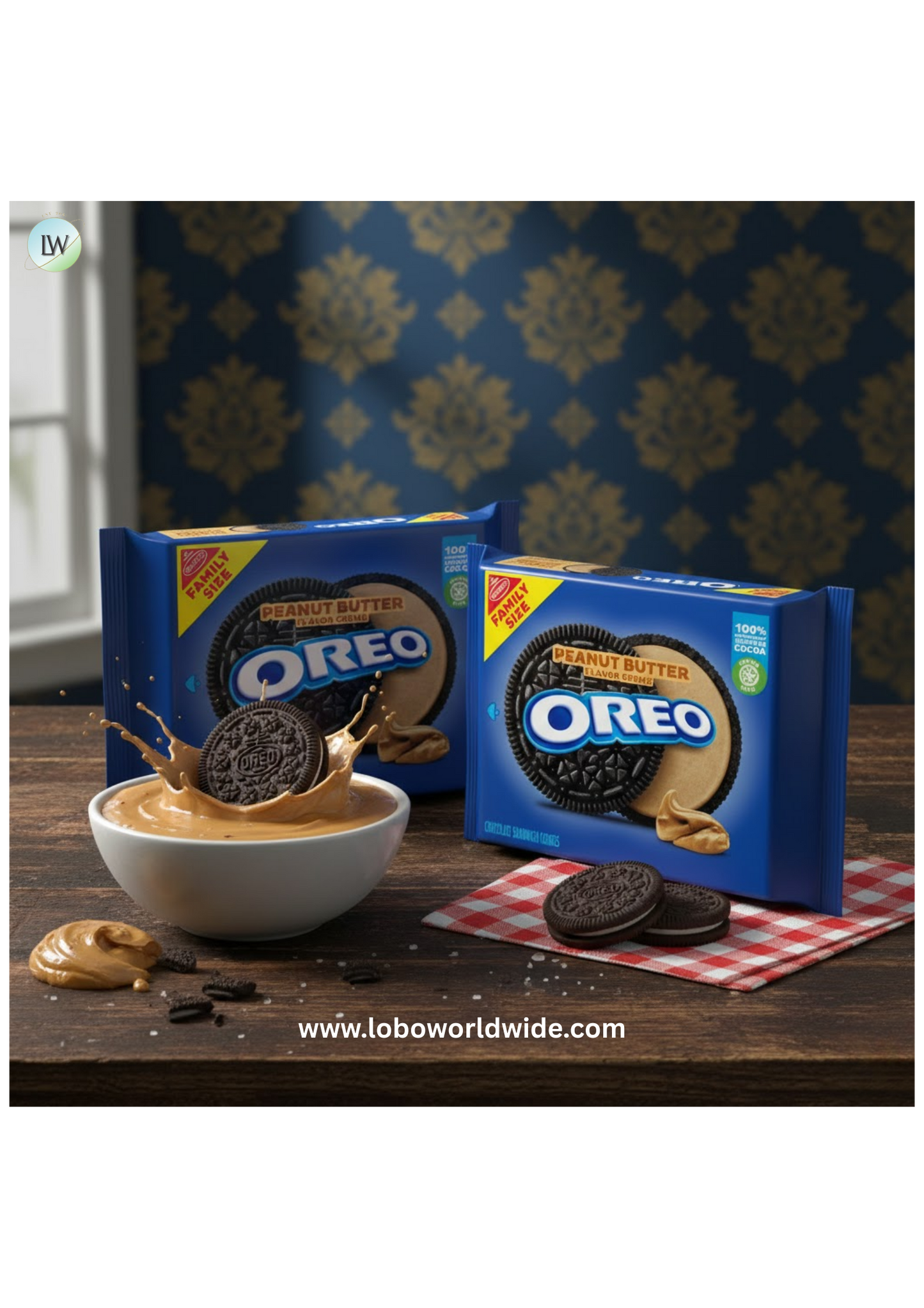 (3 pack) OREO Peanut Butter Creme Chocolate Sandwich Cookies, Family Size, 17 oz